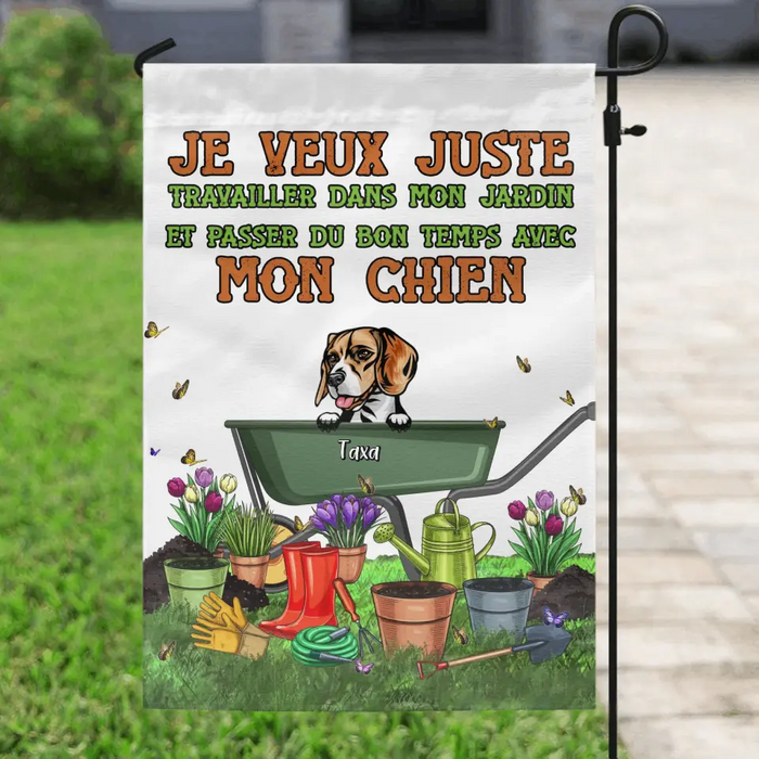 Drapeau Du Jardin Des Chiens Personnalisé - Cadeau Pour Amoureux Des Chiens - Je Veux Justetravailler Dans Mon Jardinet Passer Du Bon Temps Avecmon Chiens