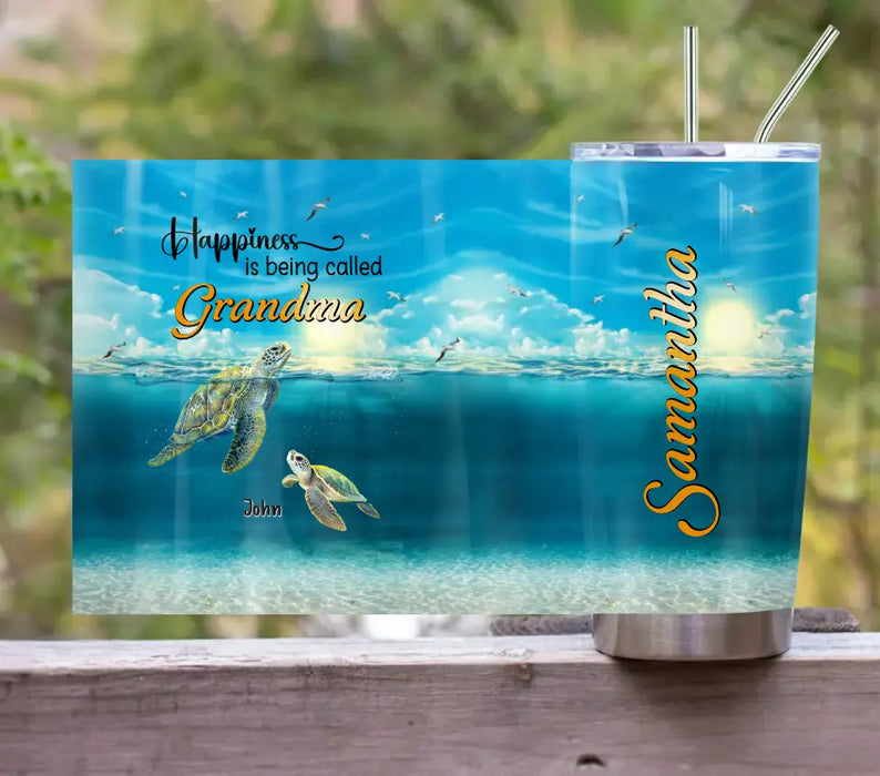 Custom Personalized Grandma Mom Turtle Tumbler - Gift Idea For Grandma - Up to 10 Kids - Happiness Is Being Called Grandma