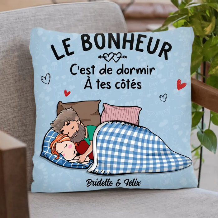 Housse de coussin/ couverture personnalisée - Le bonheur c'est de dormir à tes côtés