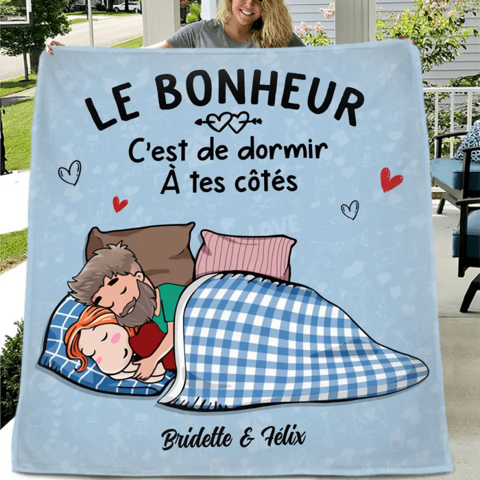 Housse de coussin/ couverture personnalisée - Le bonheur c'est de dormir à tes côtés