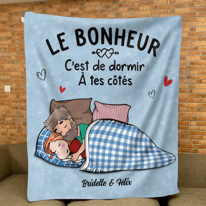 Housse de coussin/ couverture personnalisée - Le bonheur c'est de dormir à tes côtés