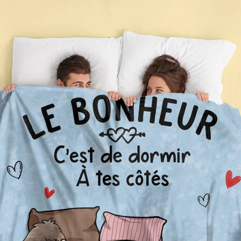 Housse de coussin/ couverture personnalisée - Le bonheur c'est de dormir à tes côtés