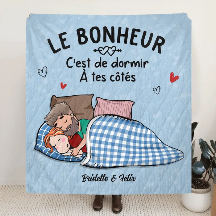 Housse de coussin/ couverture personnalisée - Le bonheur c'est de dormir à tes côtés