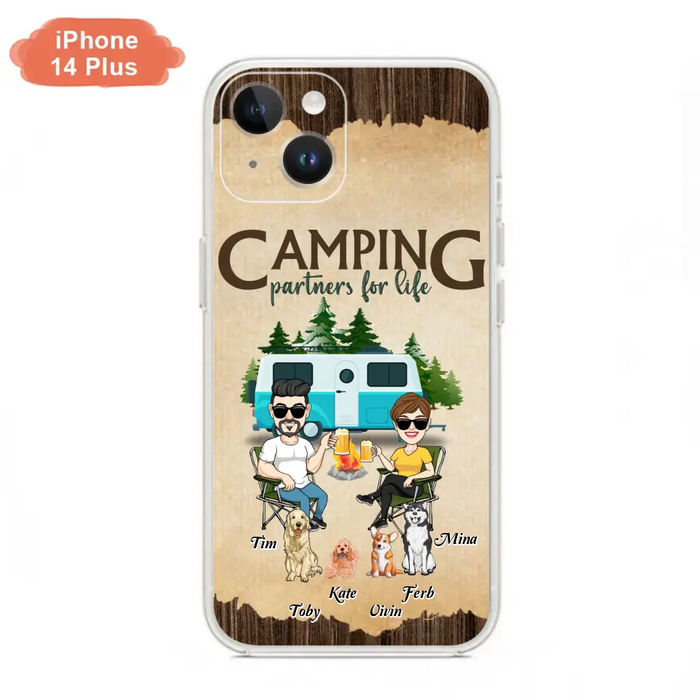 Custom Personalized Couple With Dogs Camping iPhone/ Samsung Case - Couple With Up to 4 Dogs - Gift For Couple/ Camping/ Dog Lover - Camping Partners For Life