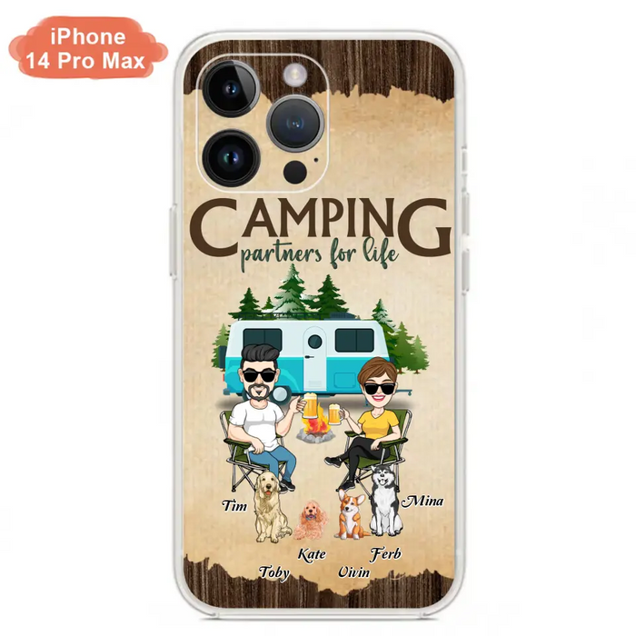 Custom Personalized Couple With Dogs Camping iPhone/ Samsung Case - Couple With Up to 4 Dogs - Gift For Couple/ Camping/ Dog Lover - Camping Partners For Life