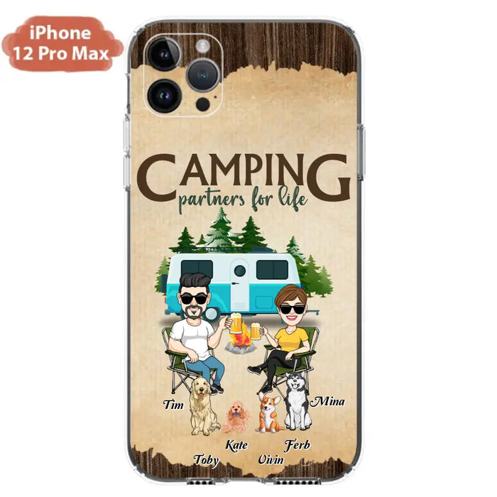 Custom Personalized Couple With Dogs Camping iPhone/ Samsung Case - Couple With Up to 4 Dogs - Gift For Couple/ Camping/ Dog Lover - Camping Partners For Life