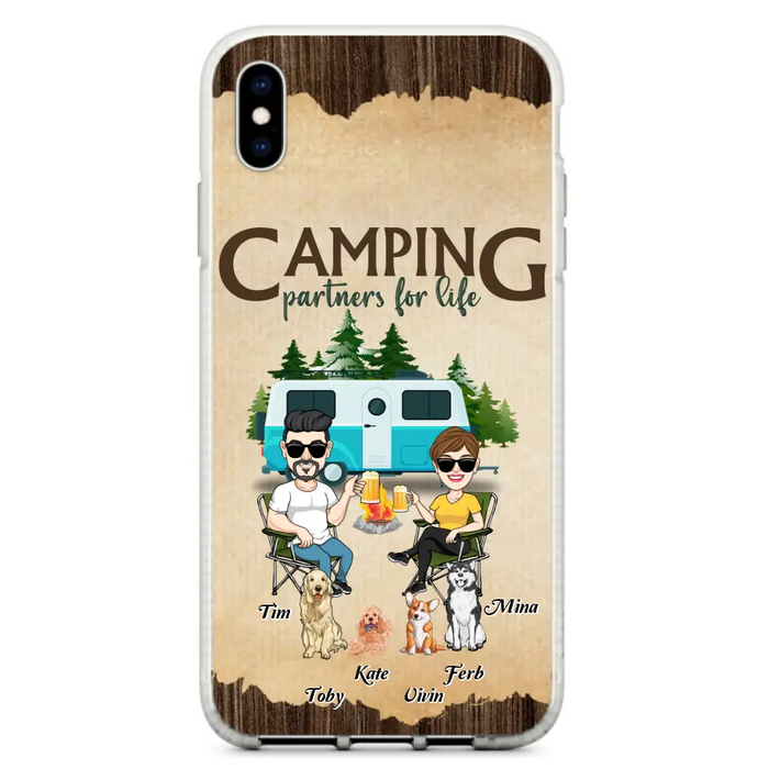 Custom Personalized Couple With Dogs Camping iPhone/ Samsung Case - Couple With Up to 4 Dogs - Gift For Couple/ Camping/ Dog Lover - Camping Partners For Life