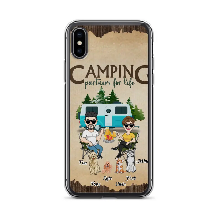 Custom Personalized Couple With Dogs Camping iPhone/ Samsung Case - Couple With Up to 4 Dogs - Gift For Couple/ Camping/ Dog Lover - Camping Partners For Life