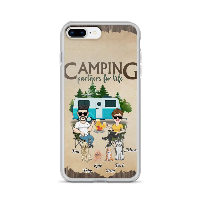 Custom Personalized Couple With Dogs Camping iPhone/ Samsung Case - Couple With Up to 4 Dogs - Gift For Couple/ Camping/ Dog Lover - Camping Partners For Life