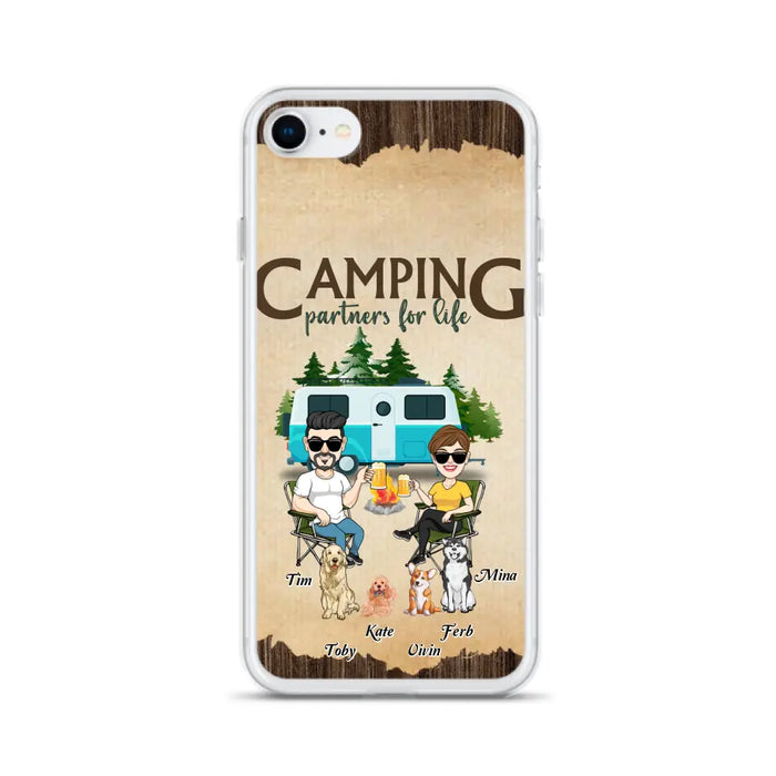 Custom Personalized Couple With Dogs Camping iPhone/ Samsung Case - Couple With Up to 4 Dogs - Gift For Couple/ Camping/ Dog Lover - Camping Partners For Life