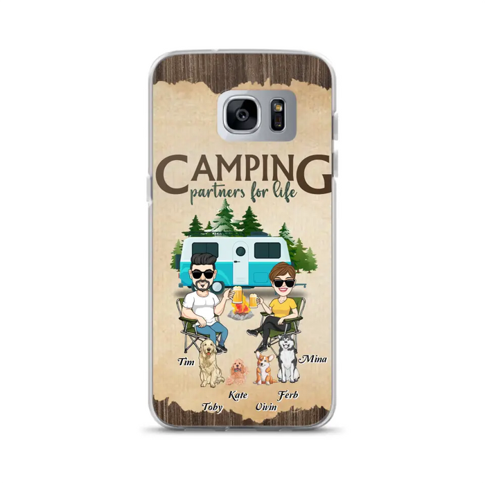 Custom Personalized Couple With Dogs Camping iPhone/ Samsung Case - Couple With Up to 4 Dogs - Gift For Couple/ Camping/ Dog Lover - Camping Partners For Life