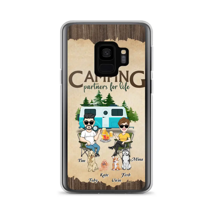 Custom Personalized Couple With Dogs Camping iPhone/ Samsung Case - Couple With Up to 4 Dogs - Gift For Couple/ Camping/ Dog Lover - Camping Partners For Life