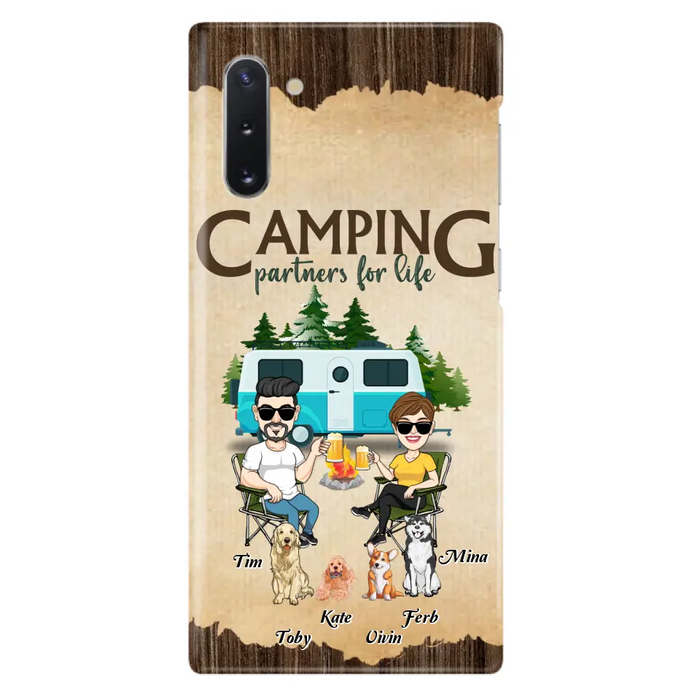 Custom Personalized Couple With Dogs Camping iPhone/ Samsung Case - Couple With Up to 4 Dogs - Gift For Couple/ Camping/ Dog Lover - Camping Partners For Life