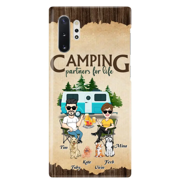 Custom Personalized Couple With Dogs Camping iPhone/ Samsung Case - Couple With Up to 4 Dogs - Gift For Couple/ Camping/ Dog Lover - Camping Partners For Life