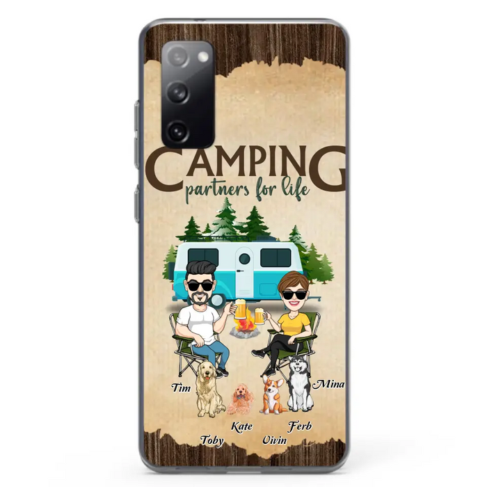 Custom Personalized Couple With Dogs Camping iPhone/ Samsung Case - Couple With Up to 4 Dogs - Gift For Couple/ Camping/ Dog Lover - Camping Partners For Life