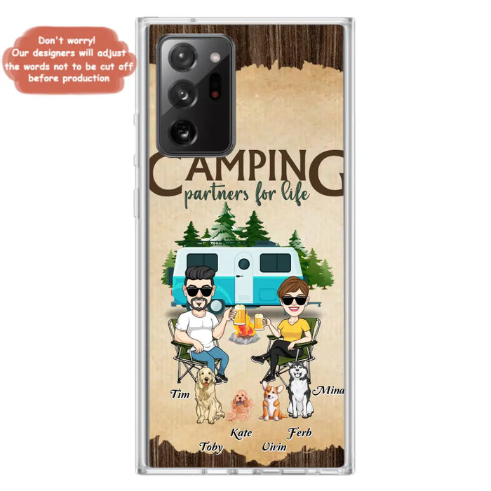 Custom Personalized Couple With Dogs Camping iPhone/ Samsung Case - Couple With Up to 4 Dogs - Gift For Couple/ Camping/ Dog Lover - Camping Partners For Life