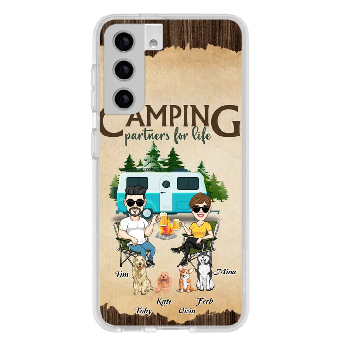 Custom Personalized Couple With Dogs Camping iPhone/ Samsung Case - Couple With Up to 4 Dogs - Gift For Couple/ Camping/ Dog Lover - Camping Partners For Life