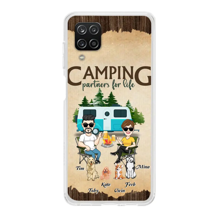 Custom Personalized Couple With Dogs Camping iPhone/ Samsung Case - Couple With Up to 4 Dogs - Gift For Couple/ Camping/ Dog Lover - Camping Partners For Life