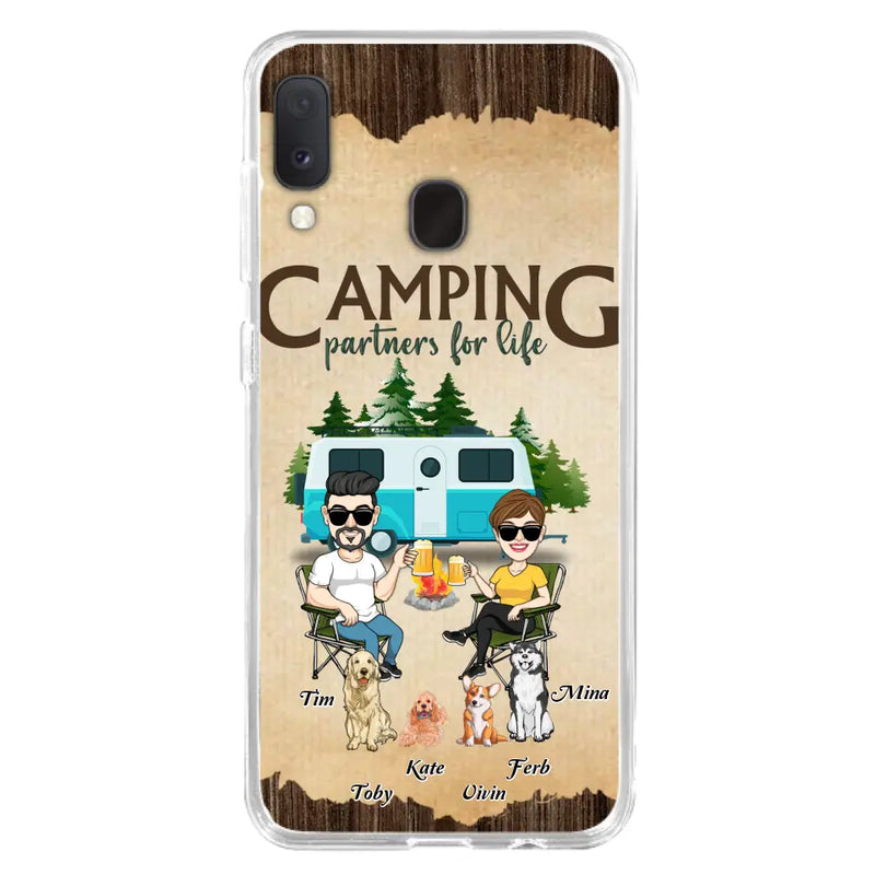 Custom Personalized Couple With Dogs Camping iPhone/ Samsung Case - Couple With Up to 4 Dogs - Gift For Couple/ Camping/ Dog Lover - Camping Partners For Life