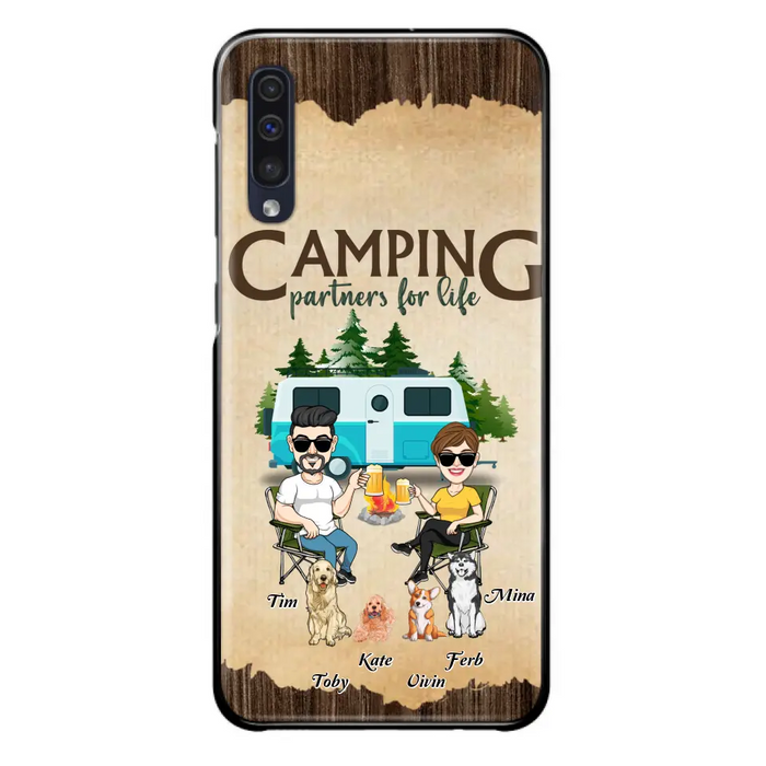 Custom Personalized Couple With Dogs Camping iPhone/ Samsung Case - Couple With Up to 4 Dogs - Gift For Couple/ Camping/ Dog Lover - Camping Partners For Life