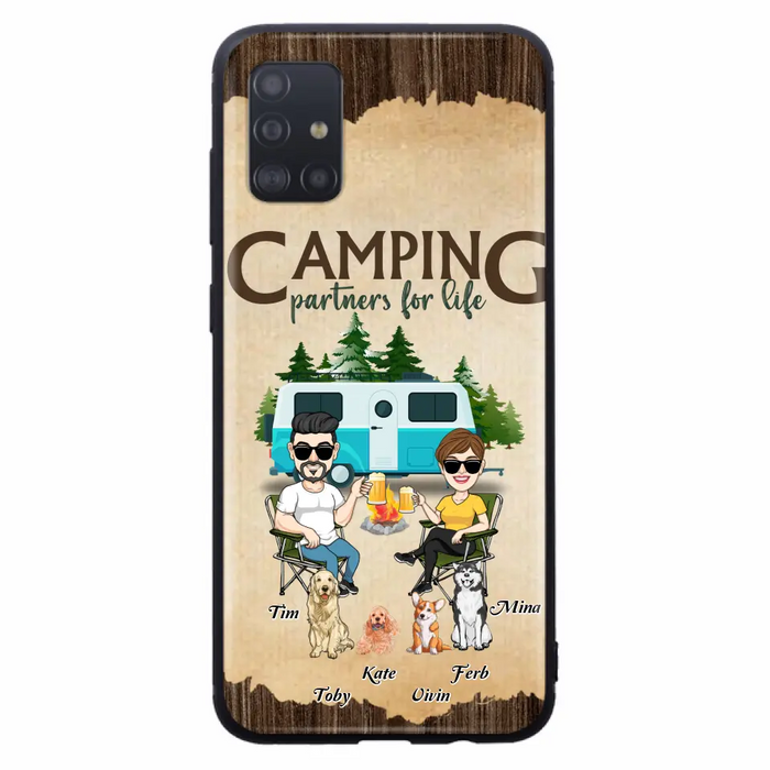 Custom Personalized Couple With Dogs Camping iPhone/ Samsung Case - Couple With Up to 4 Dogs - Gift For Couple/ Camping/ Dog Lover - Camping Partners For Life