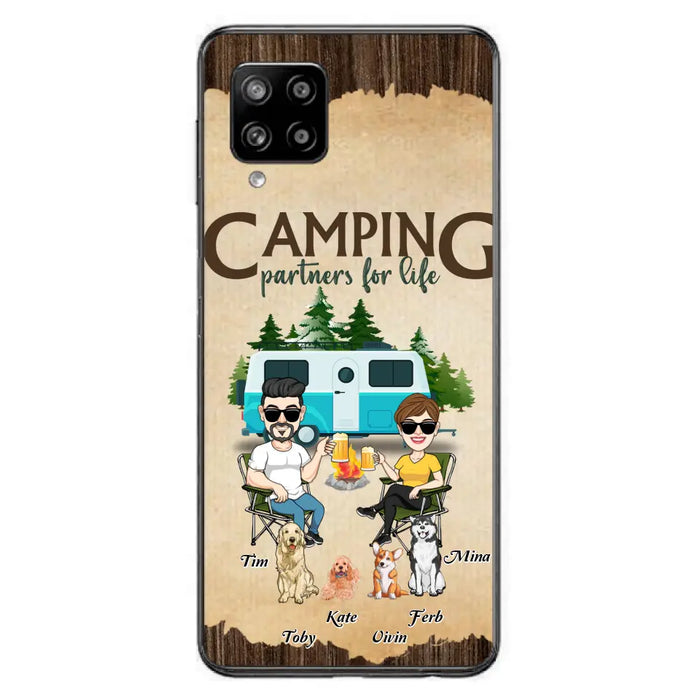 Custom Personalized Couple With Dogs Camping iPhone/ Samsung Case - Couple With Up to 4 Dogs - Gift For Couple/ Camping/ Dog Lover - Camping Partners For Life