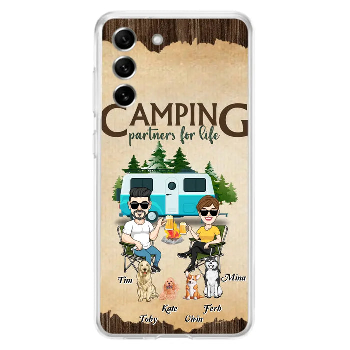 Custom Personalized Couple With Dogs Camping iPhone/ Samsung Case - Couple With Up to 4 Dogs - Gift For Couple/ Camping/ Dog Lover - Camping Partners For Life