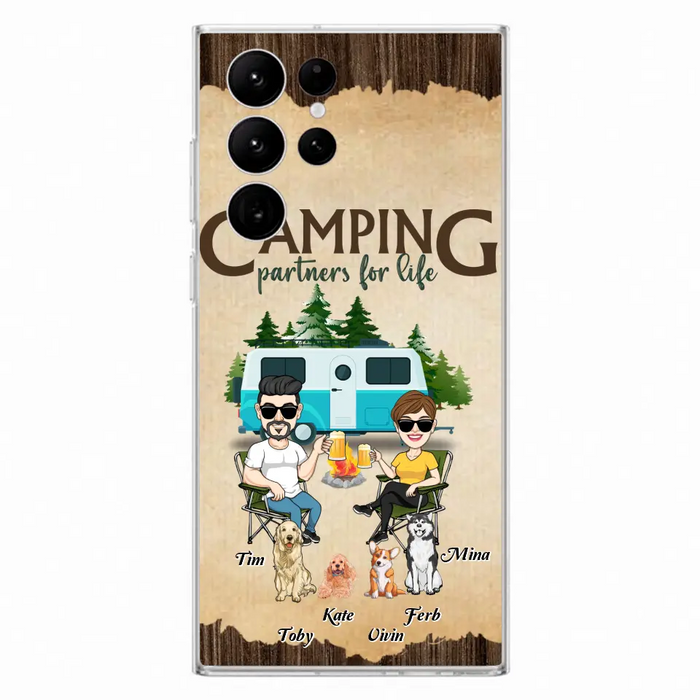 Custom Personalized Couple With Dogs Camping iPhone/ Samsung Case - Couple With Up to 4 Dogs - Gift For Couple/ Camping/ Dog Lover - Camping Partners For Life