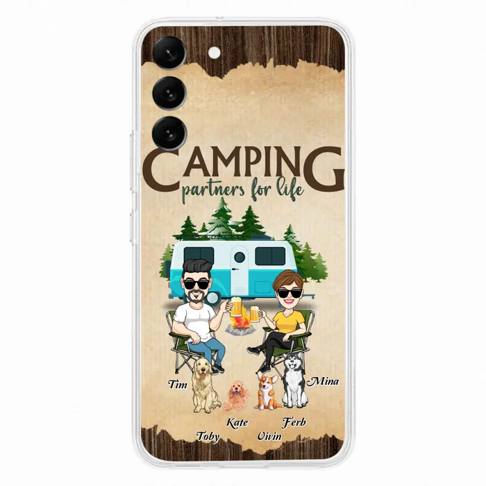 Custom Personalized Couple With Dogs Camping iPhone/ Samsung Case - Couple With Up to 4 Dogs - Gift For Couple/ Camping/ Dog Lover - Camping Partners For Life