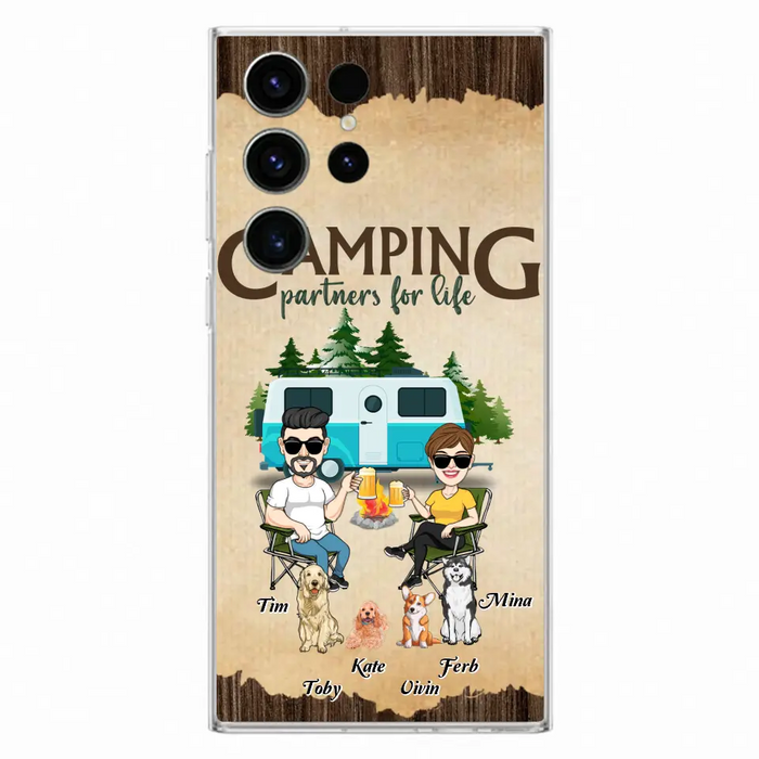 Custom Personalized Couple With Dogs Camping iPhone/ Samsung Case - Couple With Up to 4 Dogs - Gift For Couple/ Camping/ Dog Lover - Camping Partners For Life