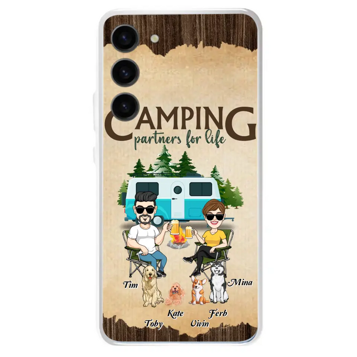 Custom Personalized Couple With Dogs Camping iPhone/ Samsung Case - Couple With Up to 4 Dogs - Gift For Couple/ Camping/ Dog Lover - Camping Partners For Life