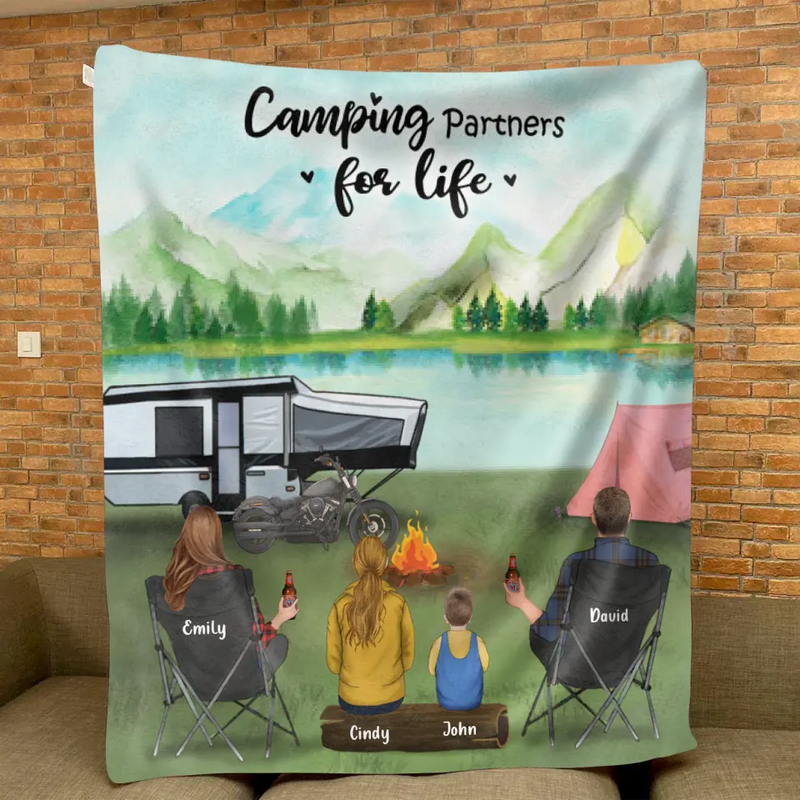 Personalized Camping Blanket - Best Gift For The Whole Family - Parents With 2 Kids And Up to 6 Pets - Father's Day Gift From Wife To Husband - Love is stay together