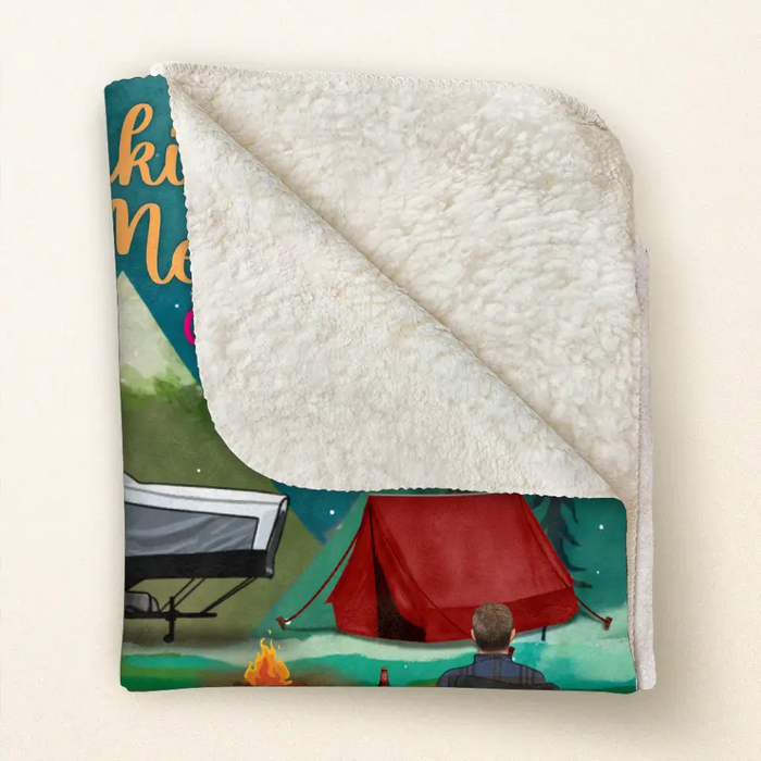 Custom Personalized Camping Quilt/Fleece Throw Blanket - Gift Idea For Family/Camping Lover - Couple/ Parents/ Single Parent With Up to 3 Kids And 4 Pets - Making Memories One Campsite At A Time