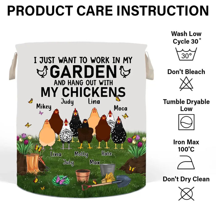 Custom Personalized Chicken Laundry Basket - Up to 9 Chickens - Best Gift For Chicken Lovers - I Just Want To Work In My Garden And Hang Out With My Chickens