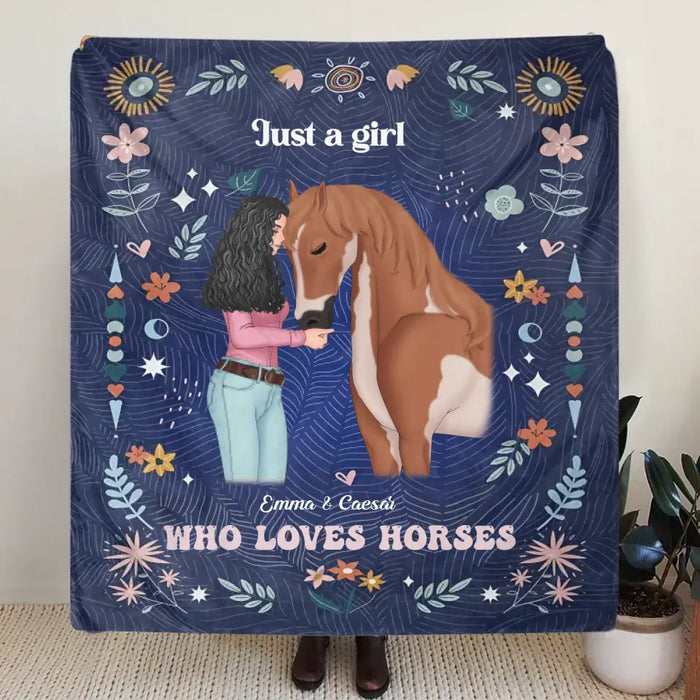 Custom Personalized Horse Girl Quilt/ Fleece Throw Blanket - Gift Idea For Horse Lover - Just A Girl Who Loves Horses