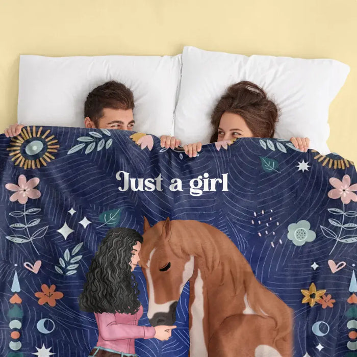 Custom Personalized Horse Girl Quilt/ Fleece Throw Blanket - Gift Idea For Horse Lover - Just A Girl Who Loves Horses