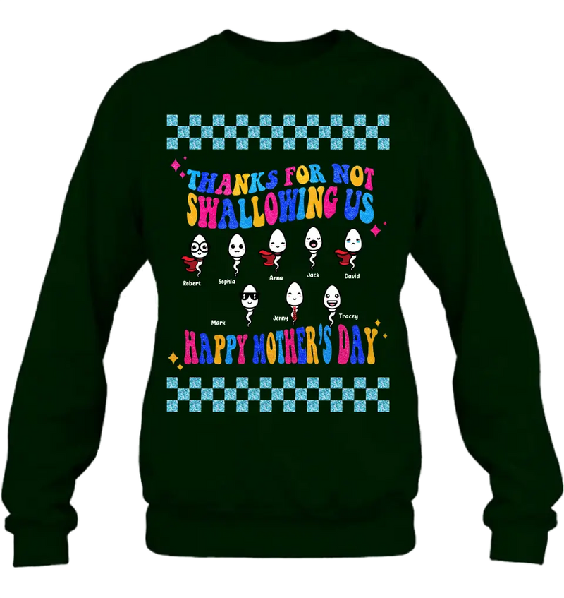 Personalized Mom Shirt/Hoodie - Up to 8 Children - Gift Idea For Mother's Day - Thanks For Not Swallowing Us Happy Mother's Day
