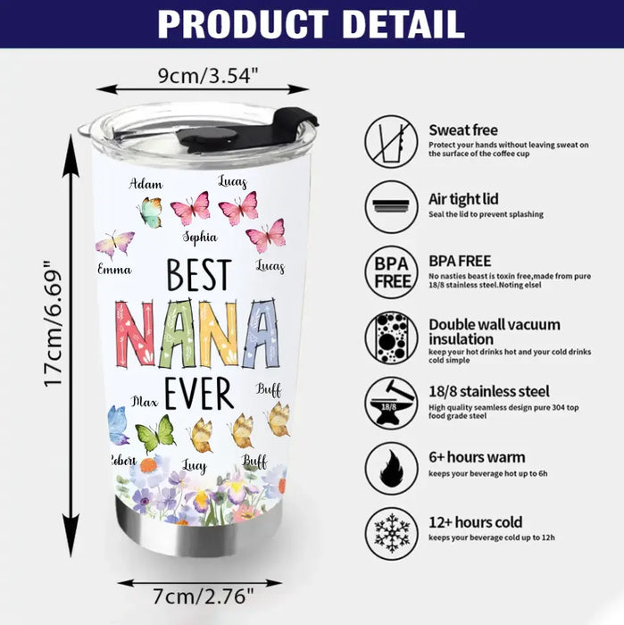 Custom Personalized Nana Floral Tumbler - Gift Idea For Mom/ Grandma/ Nana with up to 10 Kids - Best Nana Ever