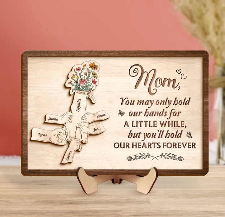 Custom Personalized Mom Custom 2 Layered Wooden Art - Upto 10 Kids - Gift Idea For Mother's Day - You'll Hold Our Hearts Forever