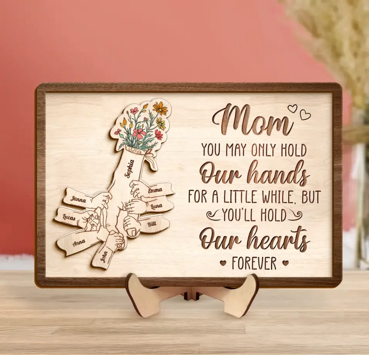 Custom Personalized Mom Custom 2 Layered Wooden Art - Upto 10 Kids - Gift Idea For Mother's Day - You'll Hold Our Hearts Forever