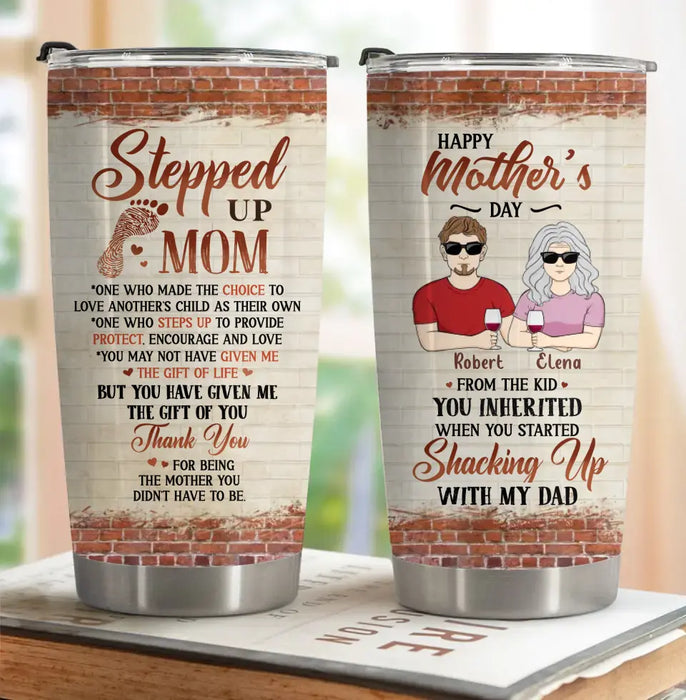 Custom Personalized Stepped Up Mom Tumbler - Best Gift For Mother's Day From Children - Upto 3 Children - Happy Mother's Day From Kids