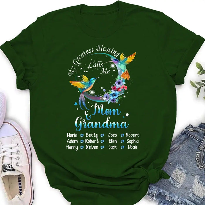 Custom Personalized Mom Shirt/ Hoodie - Upto 12 Children - Gift Idea For Mother's Day - My Greatest Blessing Calls Me Mom & Grandma