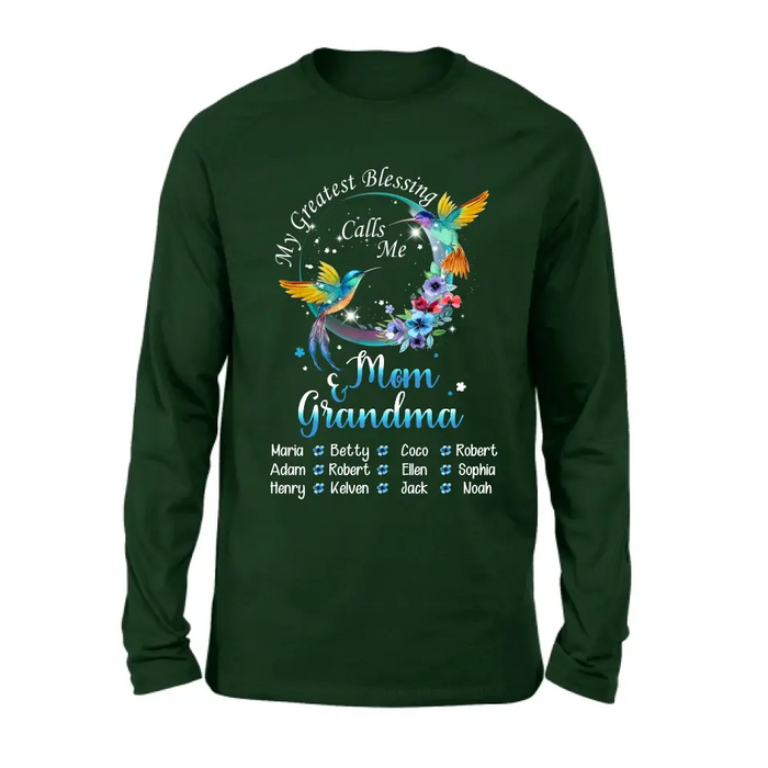 Custom Personalized Mom Shirt/ Hoodie - Upto 12 Children - Gift Idea For Mother's Day - My Greatest Blessing Calls Me Mom & Grandma