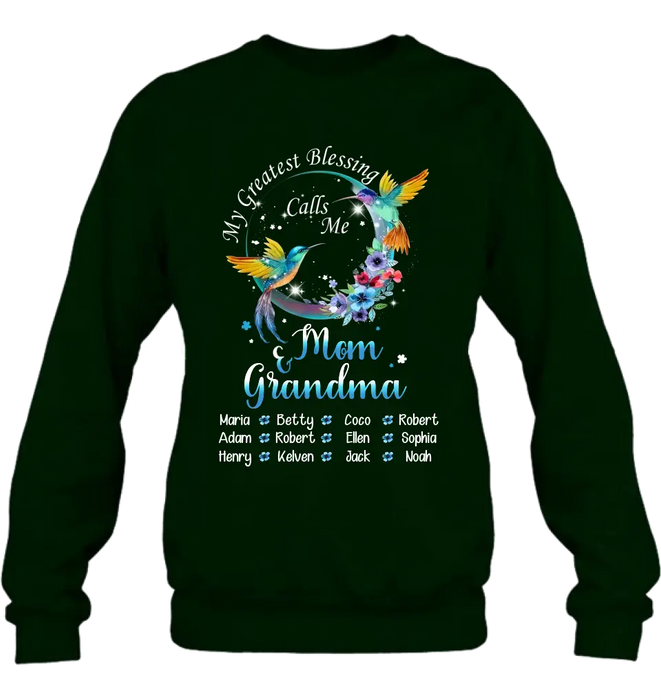 Custom Personalized Mom Shirt/ Hoodie - Upto 12 Children - Gift Idea For Mother's Day - My Greatest Blessing Calls Me Mom & Grandma