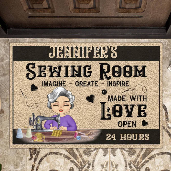 Custom Personalized Sewing Woman Doormat - Mother's Day Gift For Mom/ Grandma - Sewing Room