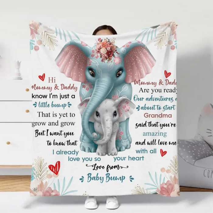 Custom Personalized Elephant Quilt/Fleece Throw Blanket - Gift Idea For New Dad/ Mom - Love From Baby Bump