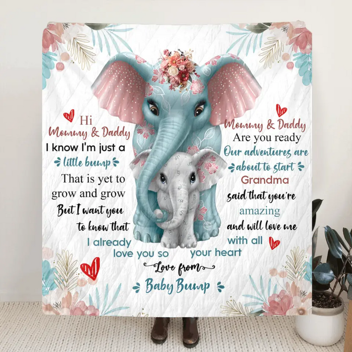 Custom Personalized Elephant Quilt/Fleece Throw Blanket - Gift Idea For New Dad/ Mom - Love From Baby Bump