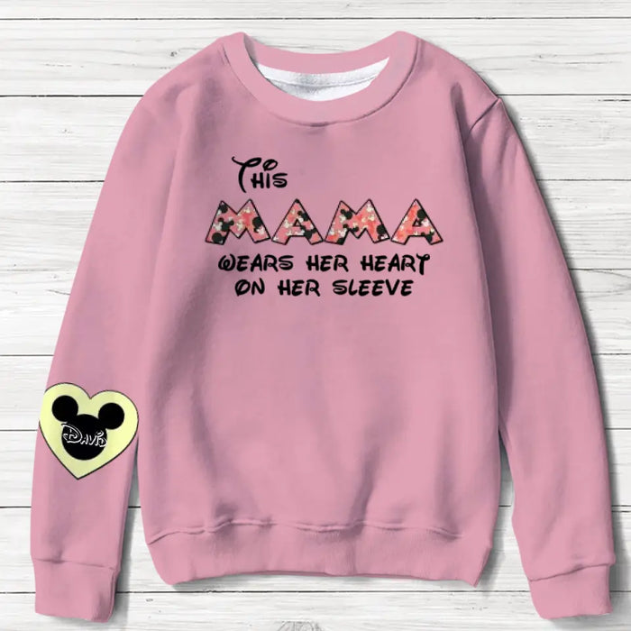 Custom Personalized Mother's Day AOP Sweater - Upto 10 Kids - Mother's Day Gift Idea for Mom/Grandma - This Mama/Nana Wears Her Heart On Her Sleeve