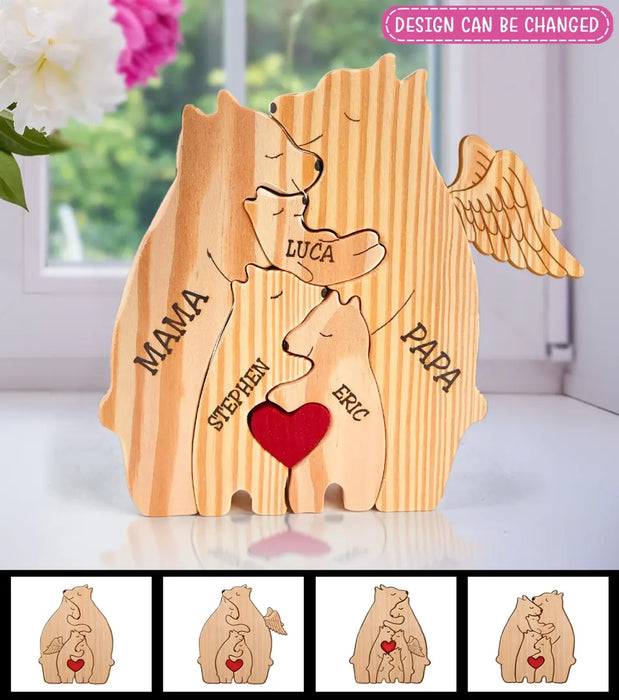 Personalized Family Bear Wooden Puzzle - Up to 6 People - Christmas/Memorial Gift Idea for Family