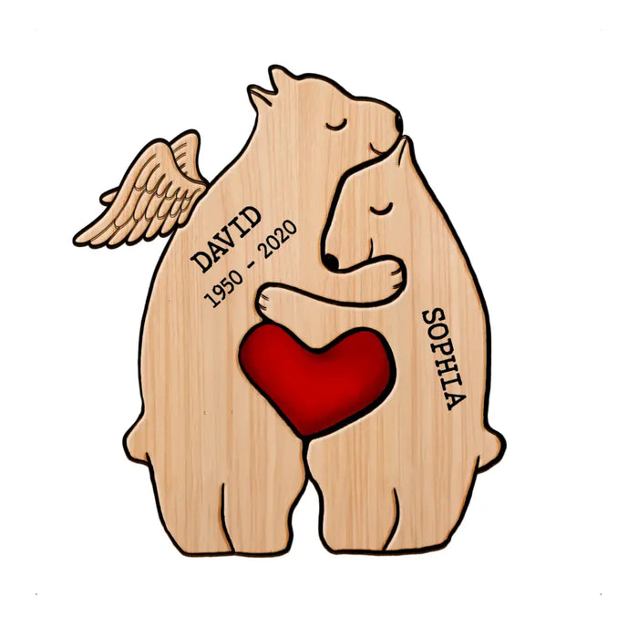 Personalized Family Bear Wooden Puzzle - Up to 6 People - Christmas/Memorial Gift Idea for Family